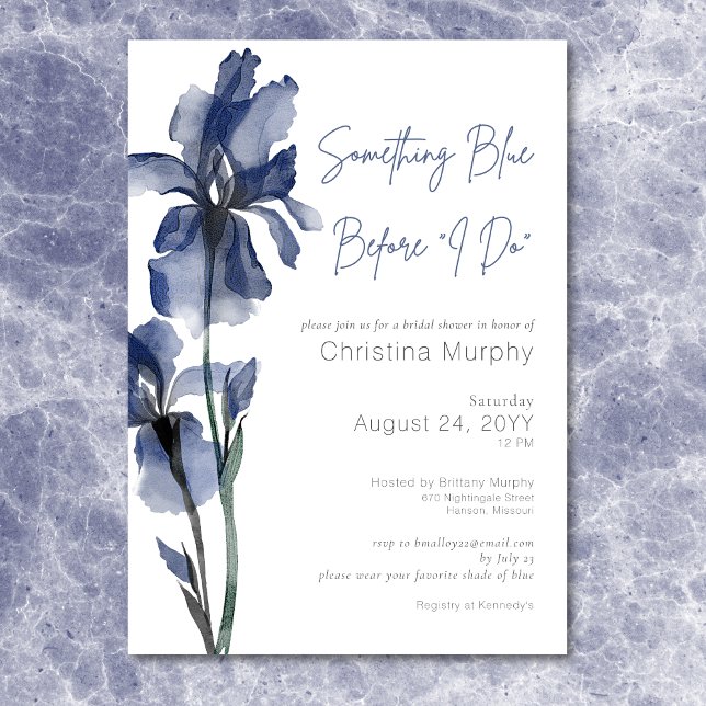 Invitation Fête des mariées moderne Quelque chose de bleu Iri (Modern Something Blue Iris Bridal Shower Invitation)
