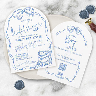Invitation Fête des mariées moderne Quirky Main Tirée Bow BLE