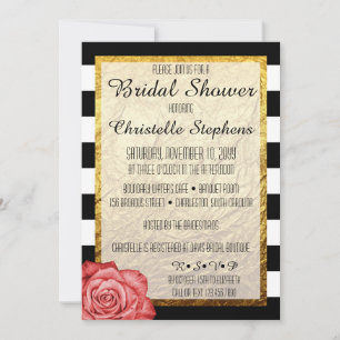 Invitation Fête des mariées moderne Red Rose Faux Gold Foil