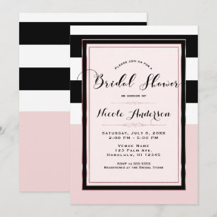 Invitation Fête des mariées moderne rose noir & blanc rayures