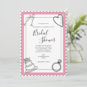 Invitation Fête des mariées moderne rose noir et blanc