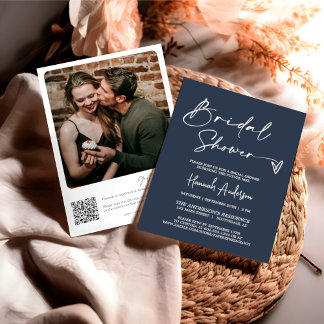 Invitation Fête des mariées moderne simple Marine Code QR Pho