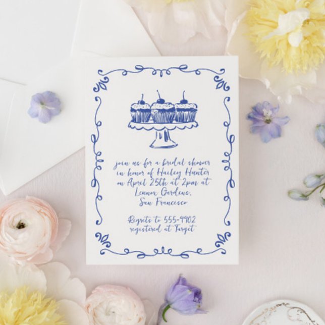 Invitation Fête des mariées moderne Whimsical Cupcake (Créateur téléchargé)