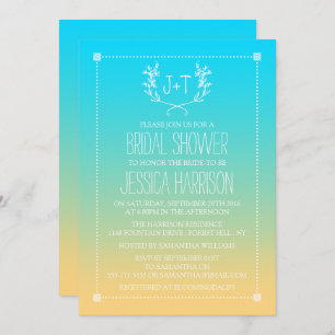 Invitation Fête des mariées Monogram Wreath Beach Ombre