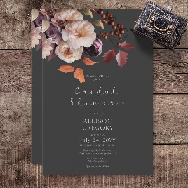 Invitation Fête des mariées Moody Fall Burgundy & Cream Peoni (Moody Fall Burgundy & Cream Peonies Bridal Shower Invitation)