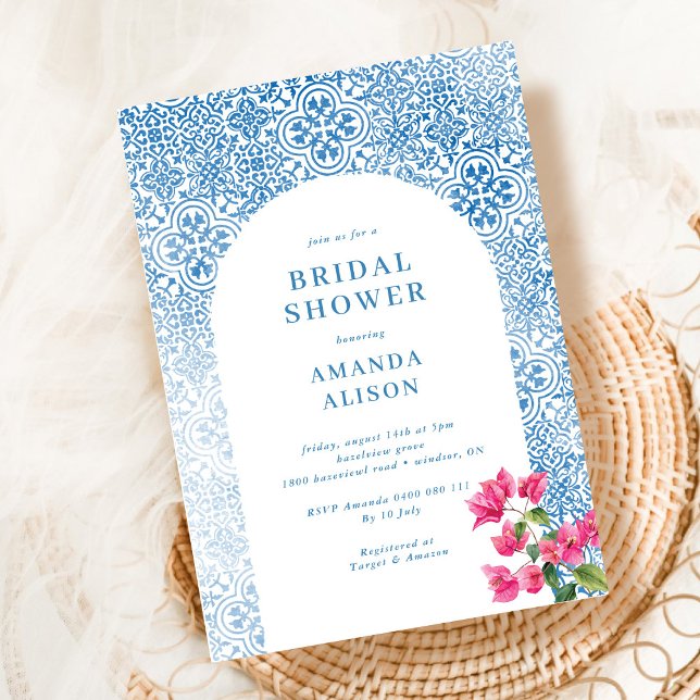 Invitation Fête des mariées motif en tuiles méditerranéennes (Créateur téléchargé)