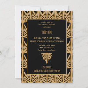 Invitation Fête des mariées Motif Gold et Black Art Déco