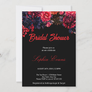 Invitation Fête des mariées noire et rouge gothique florale f