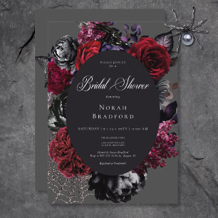 Invitation Fête des mariées noire florale d'Halloween foncé