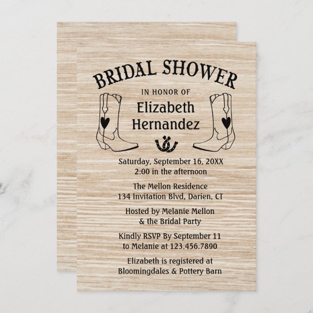 Invitation Fête des mariées occidentale Boots Cowboy Pays Boi (Devant / Derrière)