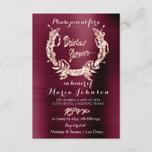 Invitation Fête des mariées Olive Wreath Rose or Bourgogne ro