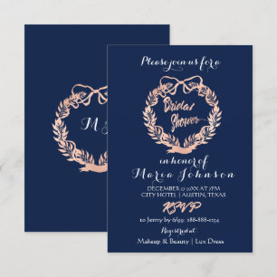Invitation Fête des mariées Olives Floral Wreath Marine Rose 