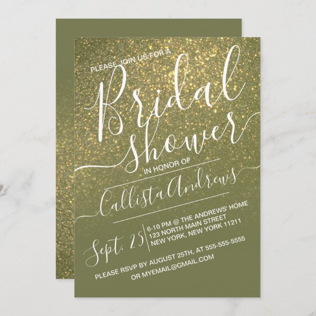 Invitation Fête des mariées Ombre Parties scintillant verte o (Devant / Derrière)