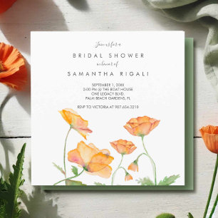 Invitation Fête des mariées Orange Floral Aquarelle Poppies