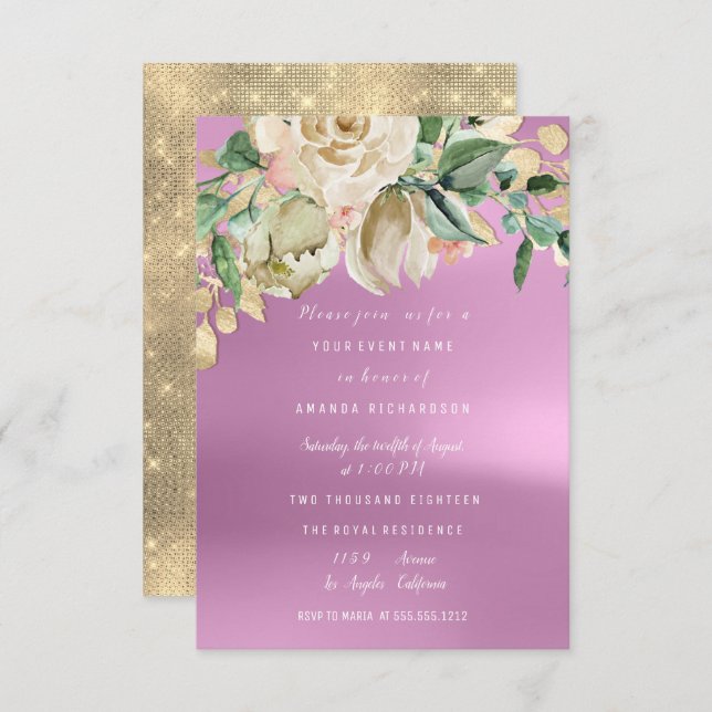 Invitation Fête des mariées Orchidée Purpl Paint Flower Aquar (Devant / Derrière)