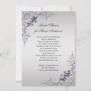 Invitation Fête des mariées Ornat Purple Silver Floral
