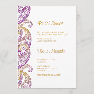 Invitation Fête des mariées Paisley indienne violet et or