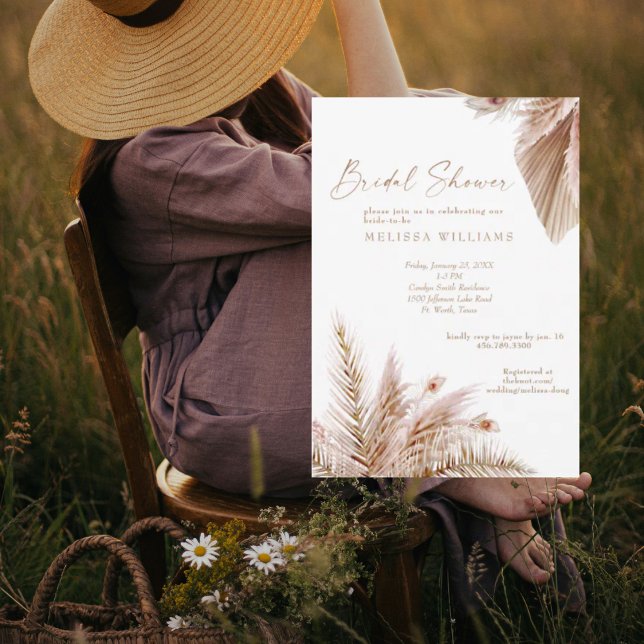Invitation Fête des mariées Pampas aux tons neutres (Créateur téléchargé)