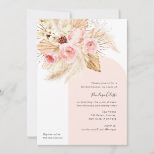 Invitation Fête des mariées Pampas Florale Arch Boho Rose Mod