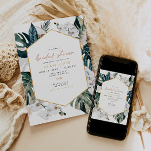 Invitation Fête des mariées Pampas Palm Tropical Rose