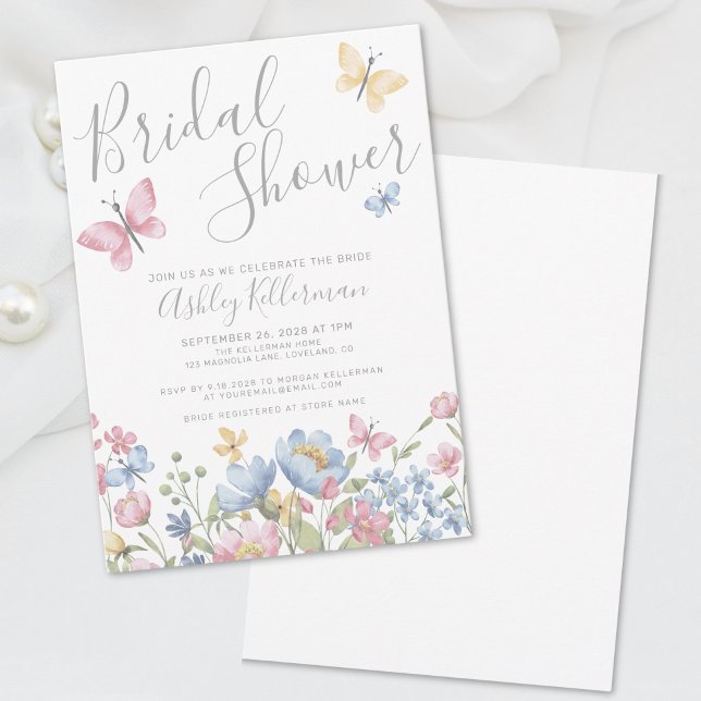 Invitation Fête des mariées papillon floral (Floral Butterfly Bridal Shower Invitation)