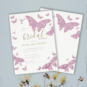 Invitation Fête des mariées papillon Gold Purple Elegant Boho