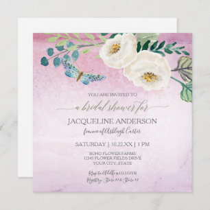 Invitation Fête des mariées Papillon moderne Roses Courbe vio