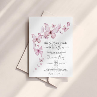 Invitation Fête des mariées papillon rose