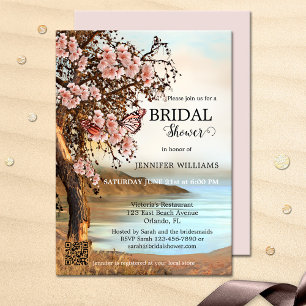 Invitation Fête des mariées papillon rose cerise en fleur