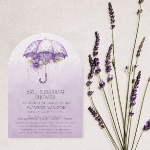 Invitation Fête des mariées parapluie et fleurs lavande