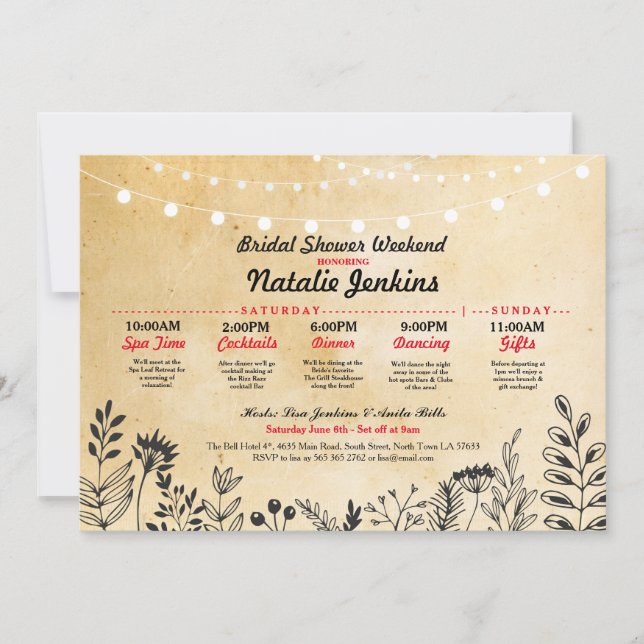 Invitation Fête des mariées Party Floral Itinéraire Bachelore (Devant)