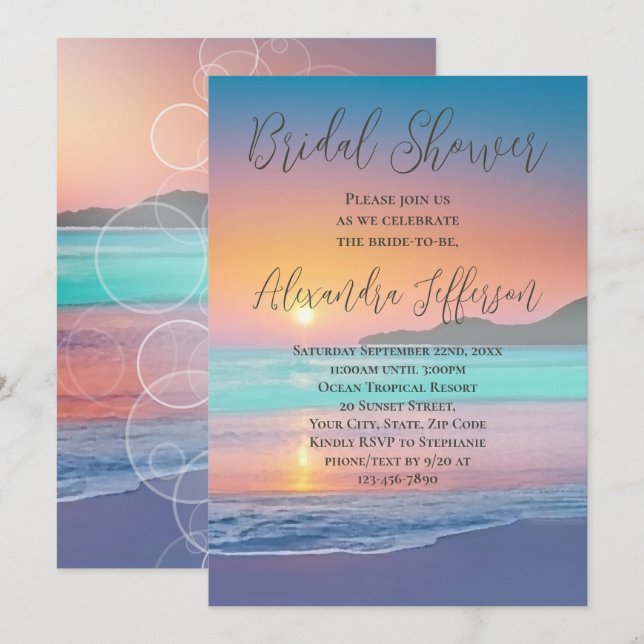 Invitation Fête des mariées Pastel Ocean Sunset Beach (Devant / Derrière)