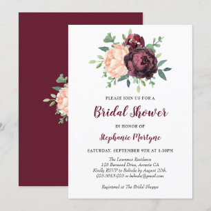 Invitation Fête des mariées Peach Peony, Rose de Bourgogne