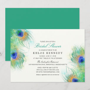 Invitation Fête des mariées Peacock Aquarelle turquoise