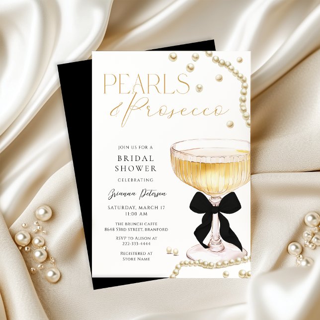 Invitation Fête des mariées Pearl & Prosecco Black Bow (Créateur téléchargé)