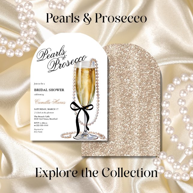 Invitation Fête des mariées Pearl & Prosecco Black Bow (Créateur téléchargé)