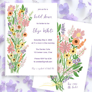 Invitation Fête des mariées personnalisée fleur sauvage peint