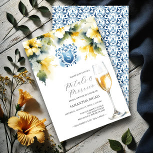 Invitation Fête des mariées Pétales bleu et jaune et Procuco