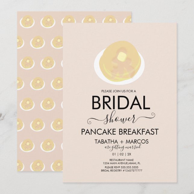 Invitation Fête des mariées Petit Déjeuner Pancakes Brunch In (Devant / Derrière)