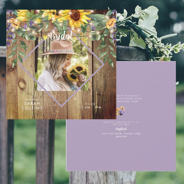 Invitation Fête des mariées photo de tournesol rustique Bois (Créateur téléchargé)