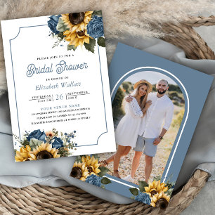 Invitation Fête des mariées photo Dusty Blue Roses Sunflower