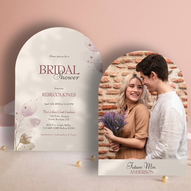 Invitation Fête des mariées photo Dusty Blush Rose Floral Arc (Créateur téléchargé)