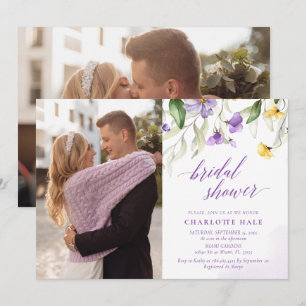 Invitation Fête des mariées photo Lavender Floral Couple