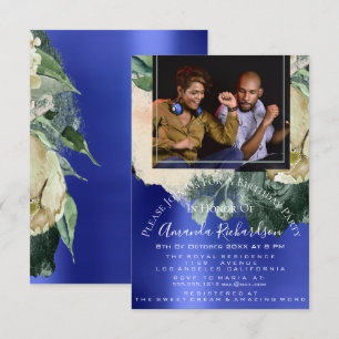 Invitation Fête des mariées Photo Maroon Floral Anniversaire