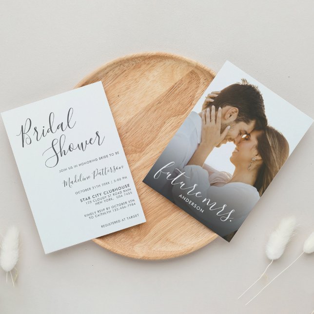 Invitation Fête des mariées photo moderne en gris foncé (Créateur téléchargé)