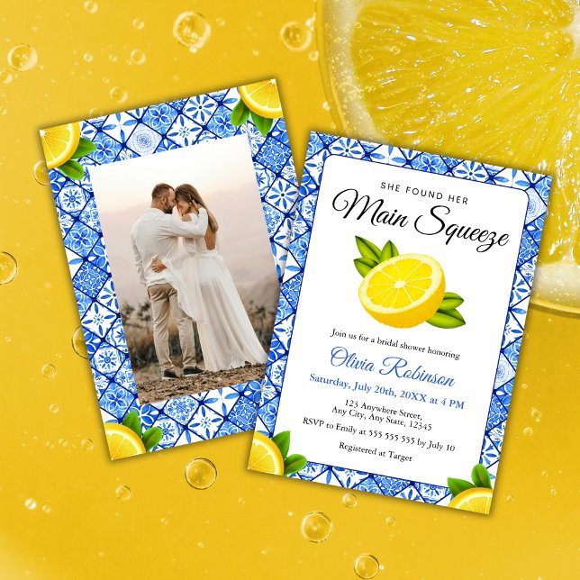 Invitation Fête des mariées photo principale Squeeze Méditerr (She Found Her Main Squeeze Mediterranean Lemon Photo Bridal Shower Invitation    )