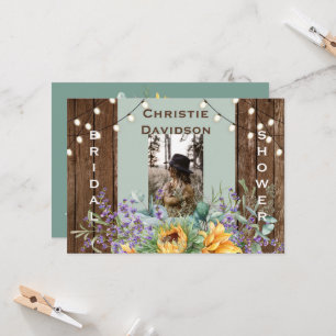 Invitation Fête des mariées photo Rustic Sunflower Lights