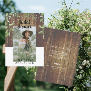 Invitation Fête des mariées photo Rustic Wood Bride