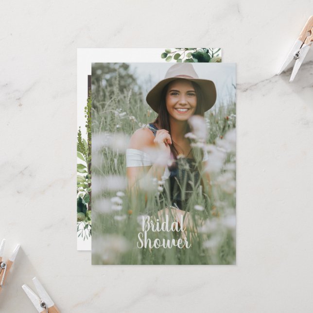 Invitation Fête des mariées photo Rustic Wood Bride (Devant/Arrière en situation)