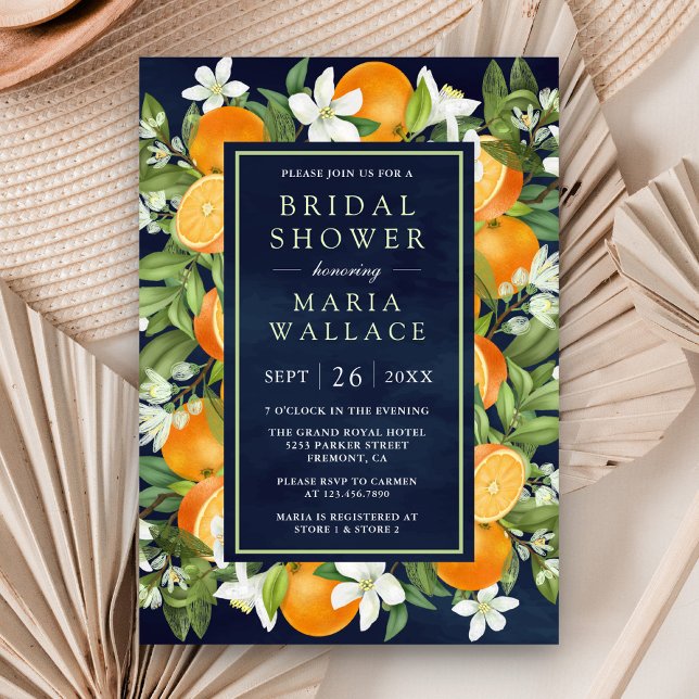 Invitation Fête des mariées photo Tangerine Citrus Orange Nav (Créateur téléchargé)